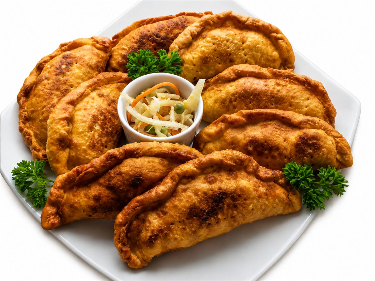 Platter of golden Haitian Pate Kòde served with pikliz